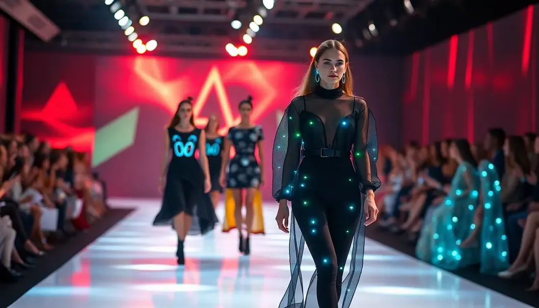 Models showcase the fusion of fashion and technology on a dazzling runway.