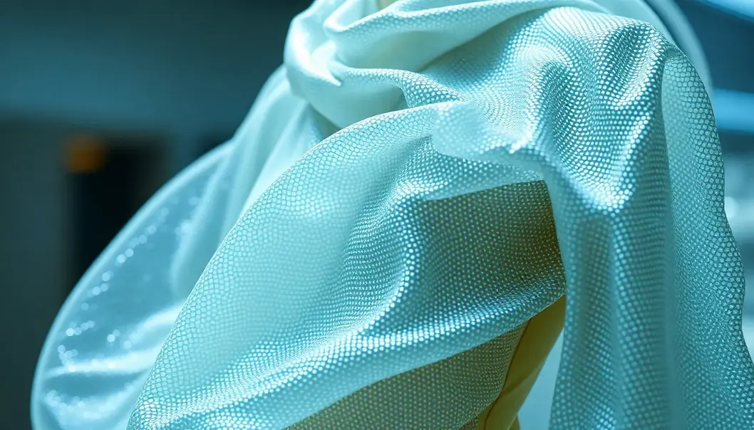 Futuristic clothing showcasing lab-grown silk and nano-infused fibers.